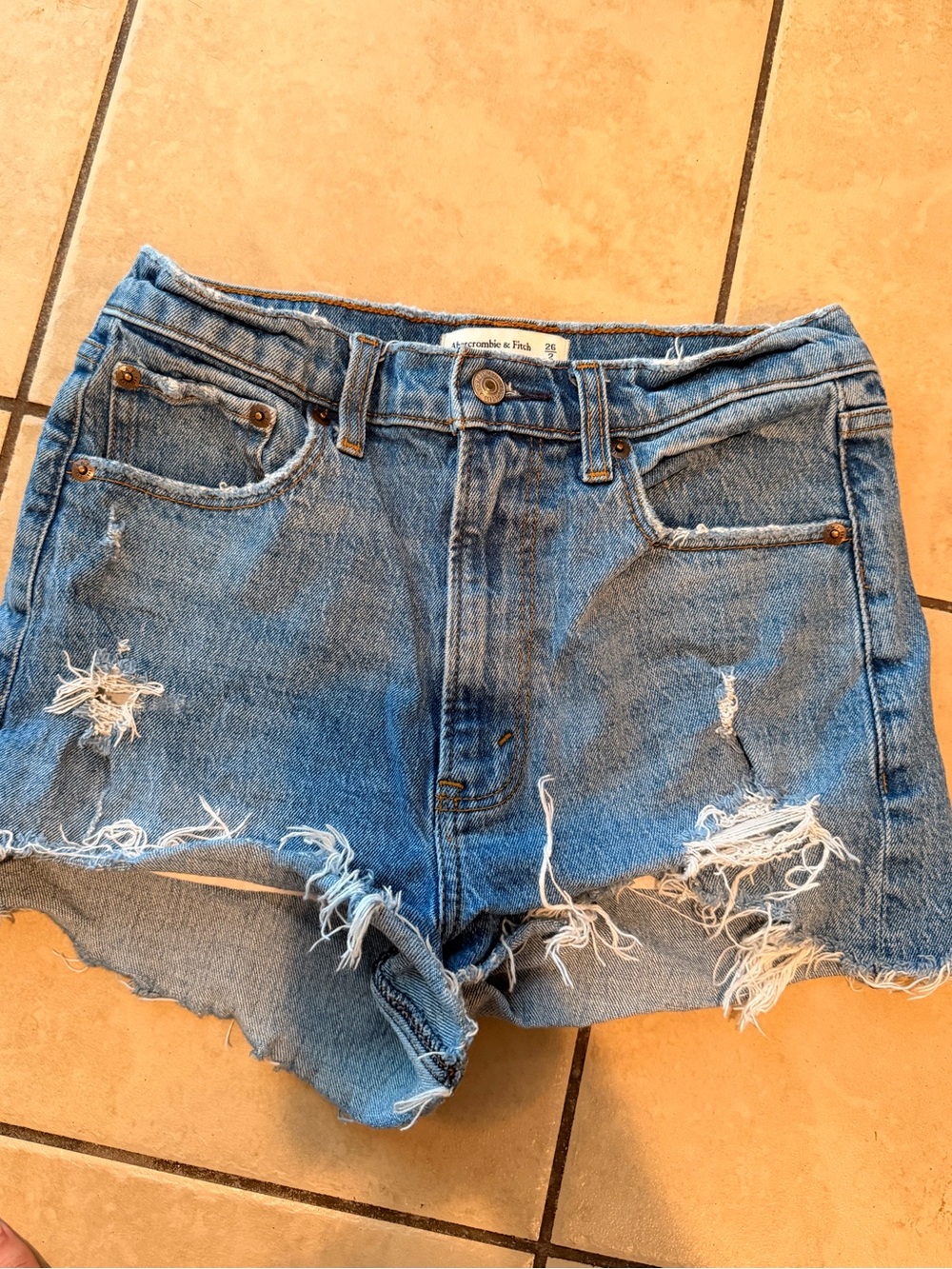 Abercrombie & Fitch Light Blue Distressed Denim Shorts